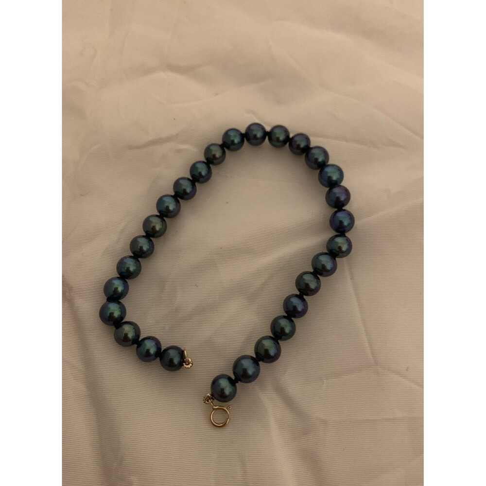 14K Cultured Black Peacock Pearl Bracelet Gold Clasp 7.5" 8mm Knotted